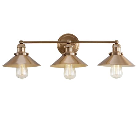 Jonathan Y July 26.5" 3-Light Industrial Farmhouse Metal Vanity Light, Brass Gold JYL7431A
