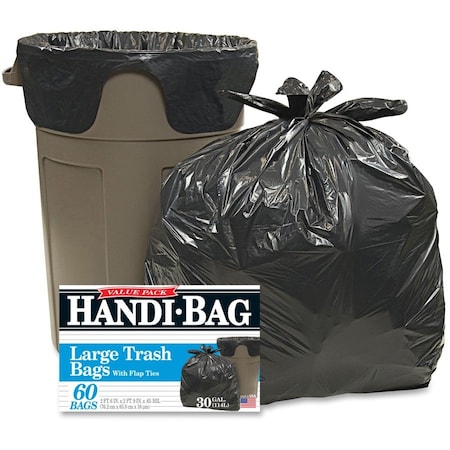 Handi-Bag 30 gal Trash Bags, 30 in x 33 in, Medium-Duty, .65 Mil, Black, 60 PK HAB 6FT60