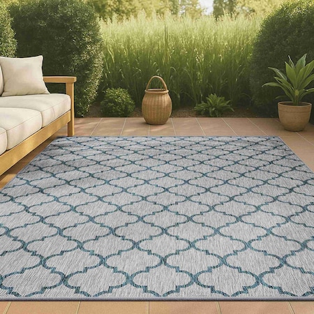 Jonathan Y Arabesque Ogee Trellis Gray/Teal 3 ft. x 5 ft. Indoor/Outdoor Area Rug SMB122B-3