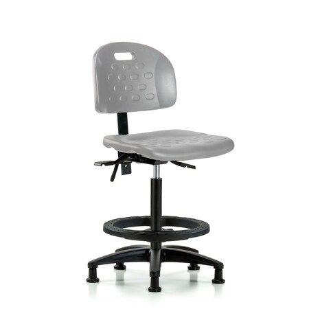 Blue Ridge Ergonomics Poly Chair - High Bench Height with Black Foot Ring & Stationary Glides in Gray Poly HPHBCH-RG-T0-A0-BF-RG-GRY
