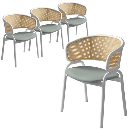 Leisuremod Ervilla Dining Arm Chair with Leather Seat and White Steel Base in Black, 4PK ECW-20GR-L4