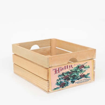 Homeroots 12" Organic Vintage Style Christmas Holly Natural Wood Crate 406747