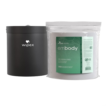 Wipex Natural Body Wipes 350ct Bundle, 1 Refill Roll + Black Wall Dispenser, Tea Tree/Eucalyptus WX72252BWD1EBR