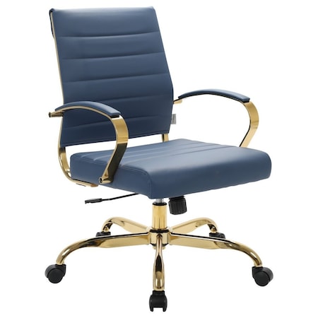 Leisuremod Benmar Leather Office Chair with Gold Frame, Navy Blue BOG19BUL