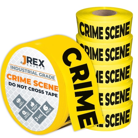 Jrex Safety Crime Scene Do Not Cross Tape Roll - 3 Mil - 1000 Ft x 3 Inch Wide Each - Yellow, 6PK PCST-JR-3M-6PK