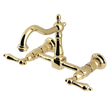 Kingston Brass Two-Handle Wall Mount Bridge Kitchen Faucet, Polished Brass KS1262AL