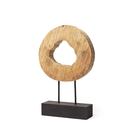 Homeroots 19" Brown and Black Wood Log Cross Section Tabletop Sculpture 392397
