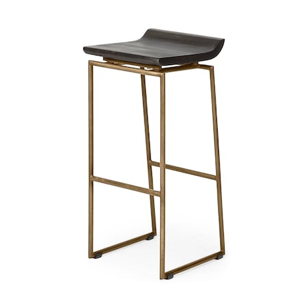 Homeroots 30" Black and Gold Solid Wood and Metal Backless Bar Height Bar Chair 605912