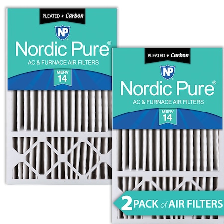 Nordic Pure 16x25x5 Plus Carbon Pleated Air Filter, High Capacity, MERV 14, 2 PK 16x25x5HM14+C-2