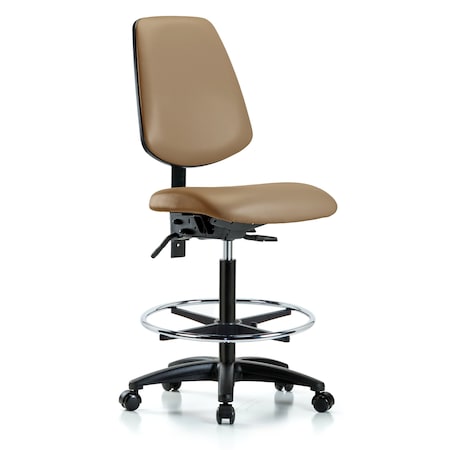 Blue Ridge Ergonomics High Bench Chair No Arms, 26" to 35" Height, Vinyl, Taupe BR-VHBCH-MB-RG-T0-A0-CF-RC-8584
