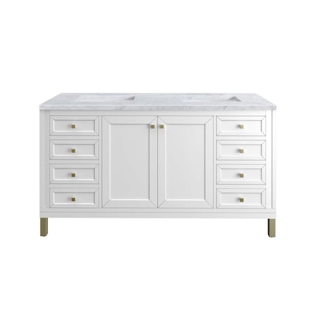 James Martin Vanities Chicago 60 in. Double Vanity, Glossy White, w/ 3 CM Carrara Marble Top 503-V60D-GW-3CAR