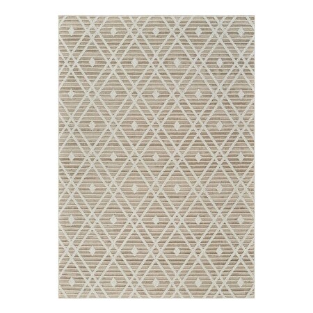 Homeroots 8' X 11' Cream and Brown Geometric Distressed Indoor Outdoor Area Rug 559052