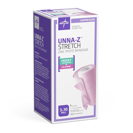 Medline Unna-Z Stretch Zinc Oxide Compression Bandage with Calamine, 3in x 10 yd. NONUNNAS30H