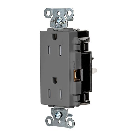 Hubbell Wiring Device-Kellems Straight Blade Receptacle, 5-15R, 15 A, 125V AC, 2 Pole, 3 Wire, Surface Mount, Grounded DR15STGYTR