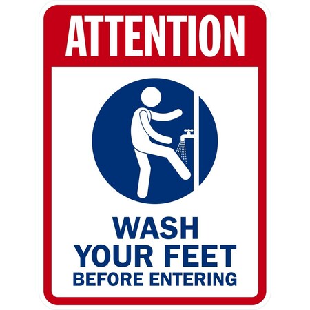 Lyle Attention, Wash Your Feet before Entering with Graphic, 18x24, High Intensity Prismatic, White G-10426-HI_18x24