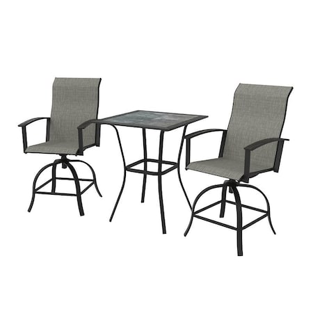 Seasonal Trends Outdoor Bar Set, Steel/Sling/Tile, Gray, Powder-Coated, 3-Piece SH24S2951P