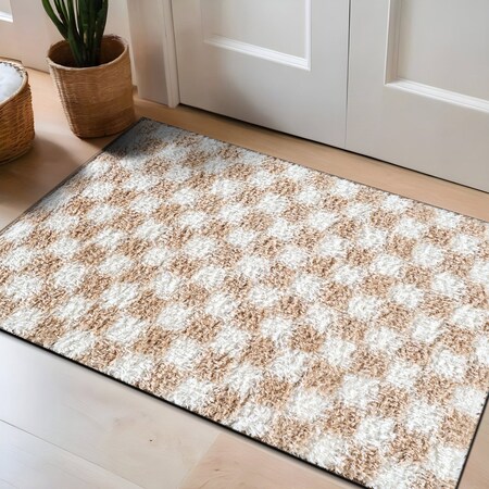 World Rug Gallery Beige Block Shag Area Rug 2 ft x 3 ft Beige WR118BEIGE2X3