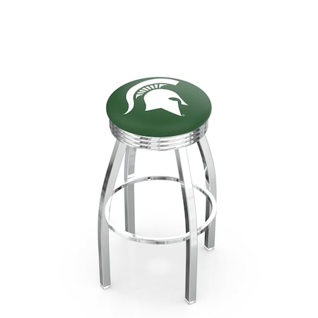 Holland Bar Stool Co 25" Chrome Michigan State Swivel Bar Stool, Accent Ring L8C3C25MichSt