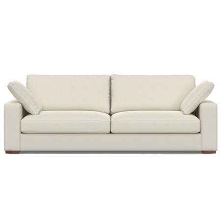 Homeroots 96" Cream Fabric Sofa With Brown Legs 640998