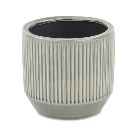 Homeroots 6in Gray Striped Ceramic Indoor Outdoor Round Pot Planter 487434