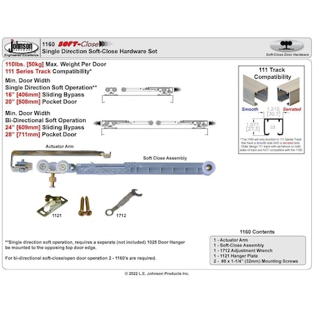 Le Johnson Pocket/Bypass Door Soft-close/open Single Direction 111 Series 1160