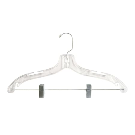 Nahanco 17in Clear Heavy Weight Plastic Suit Hanger w/ Metal Clips, 100PK 500RC