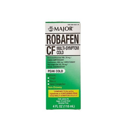 Major Pharmaceuticals Cold & Cough Relief, Robafen CF 10mg-100mg-5mg/5mL Strength, Liquid, 118mL 00904653720