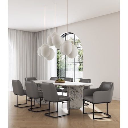 Manhattan Comfort Modern Serena Dining Set Upholstered in Leatherette with Steel Legs in Grey, 8PK 8-DC056-GY