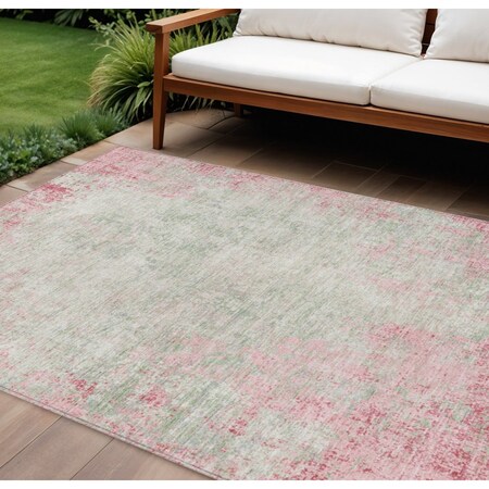 Homeroots 9' X 12' Pink And Ivory Abstract Washable Indoor Outdoor Area Rug 612350