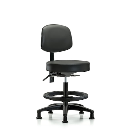 Blue Ridge Ergonomics Vinyl Stool, Back, Med Bench, Tilt, Foot Ring, Glides, Carbon BR-VMBST-RG-T1-BF-RG-8823