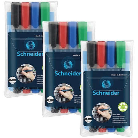 Rediform Schneider Maxx 130 Permanent Markers, Assorted Color, 3PK PSY113094-3