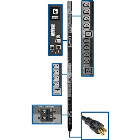 Tripp Lite PDU, Switched, (24) C13, (6) C19, L22-30P, 6 ft. PDU3XEVSR6L230B