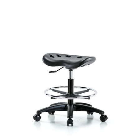 Blue Ridge Ergonomics Poly Tractor Stool, Med Bench, Foot Ring, Chrome Casters, Black BR-PTMBSL-RG-CF-RC-BLK