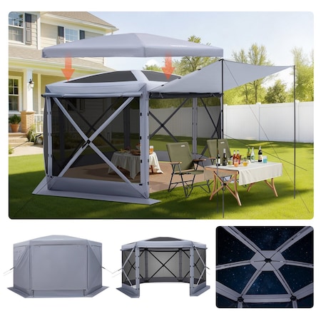 Vevor 6 Side Pop up Gazebo Screen Tent 12x12 ft for 6-8 Persons Camping Backyard FY12X12Brown-6