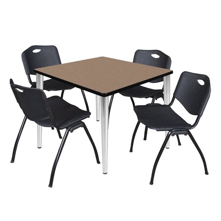 Regency Square Kahlo Breakroom Table W/ 4 M Stack Chairs, 36 in W, 36 in L, Noble Oak TPL3636NOCM47BK