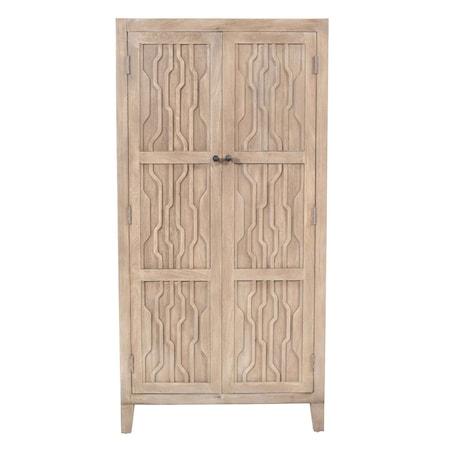 Homeroots 72in Ivory Distressed Solid Wood Frame Accent Cabinet With Two Doors 620847