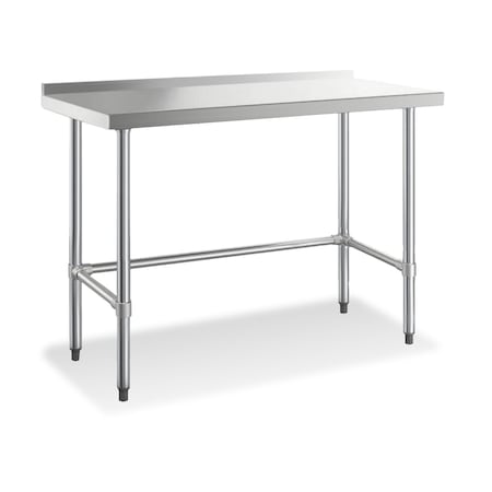 Steel Works Open Base Worktable 24"X36"X34"H 18GA 304S/S top shelf with 2" rear edge up SWWTSOB-2436-2R-318