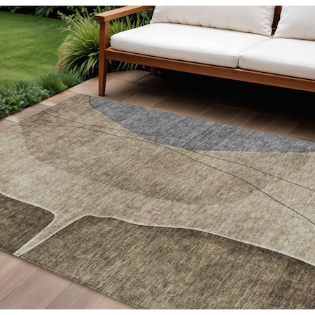 Homeroots 10' X 14' Brown Taupe And Beige Abstract Washable Indoor Outdoor Area Rug 582007