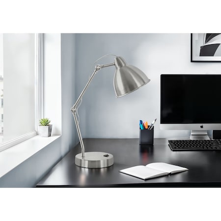 Monarch Specialties Lighting, 17 in.H, Table Lamp, Usb Port, Nickel Metal, Nickel Shade, Modern I 9659
