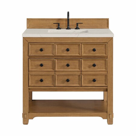 James Martin Vanities Malibu 36" Single Vanity, Amber Birch, w/ 3 CM Siberian Silestone Top 505-V36-AMB-3SFR