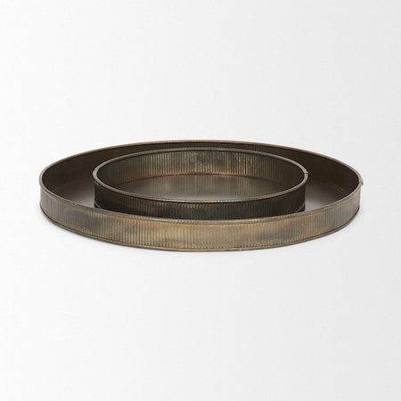 Homeroots Set of Two Yellow Round Metal Handmade Serving Tray 609095