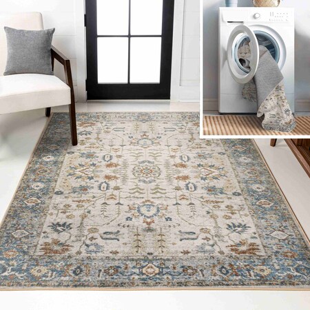 Jonathan Y Hiero Persian Border Low-Pile Machine-Washable Cream/Terra 5 ft. x 8 ft. Area Rug WSH314A-5
