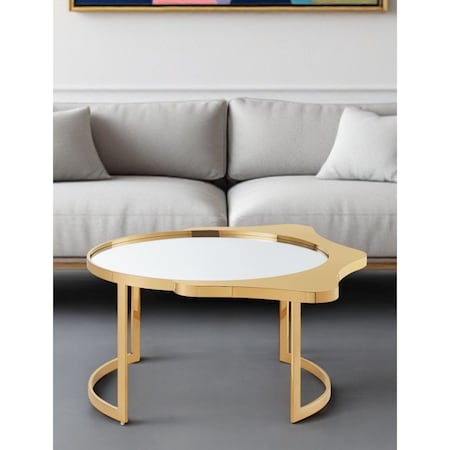 Homeroots 32" Gold Glass And Stainless Steel Round Mirrored Coffee Table 528847
