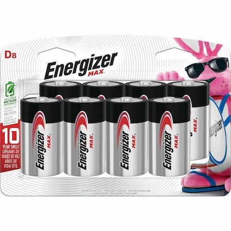 Energizer Max D Alkaline Battery, 8PK E95BP-8H