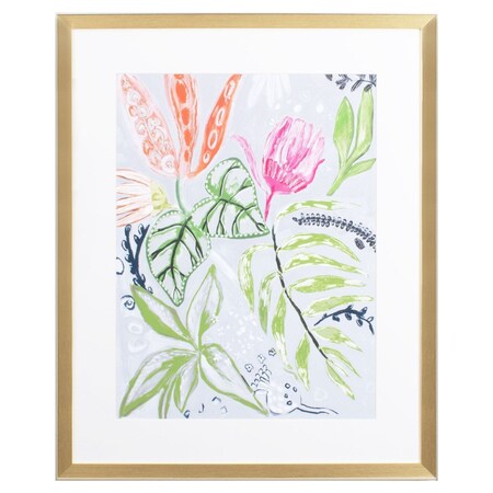 Homeroots Tropical Blooms II Gold Framed Print Wall Art 521458