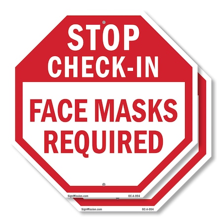Signmission Stop Check-in Face Masks Required, 10 inch X 10 inch, Aluminum Metal Signs, 2PK OC-A-2PACK-10-54