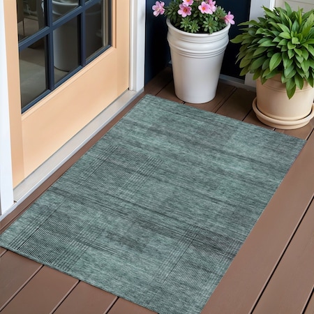 Homeroots 3' X 5' Teal Blue Aqua And Gray Striped Washable Indoor Outdoor Area Rug 588124
