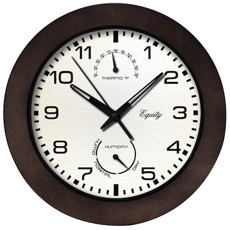 Equity By La Crosse Clock Wall W/Thermo 10In Brown 29005