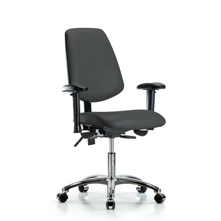 Blue Ridge Ergonomics Desk Chair Desk Chair, Vinyl, Med, Bk, Cast, Gry, Adjustable Arms, 18" to 23" Height, Vinyl, Charcoal BR-VDHCH-MB-CR-T1-A1-CC-8605