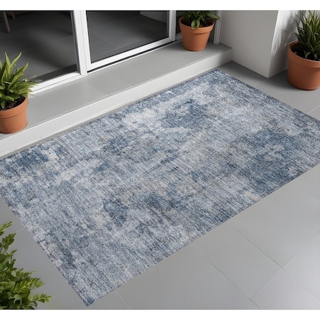 Homeroots 3' X 5' Blue Abstract Washable Non Skid Indoor Outdoor Area Rug 564236